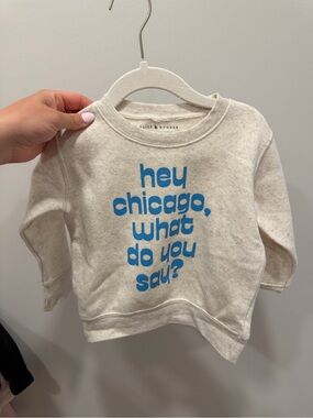 Kids Cream Pullover Sweatshirt with Blue 'Hey Chicago' Print
